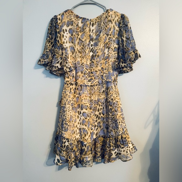 Selfie Leslie JESSI FAUX WRAP RUFFLE TRIM DRESS LEOPARD PRINT BLUE - Picture 6 of 7